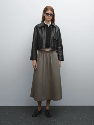 Rozszerzana Spódnica Średniej Długości Z Gumką - Granatowy - - Massimo Dutti - Kobieta