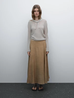 Rozszerzana Spódnica Średniej Długości Z Mieszanki Lnu - Brązowy - - Massimo Dutti - Kobieta