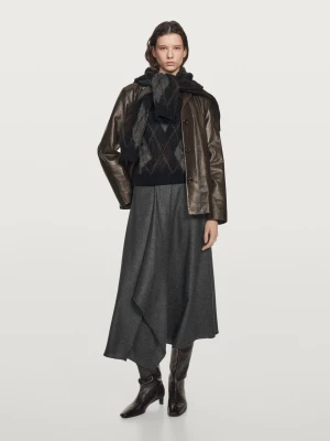 Rozszerzana Spódnica Średniej Długości Z Mieszanki Wełny Z Zakładką - Szary - - Massimo Dutti - Kobieta