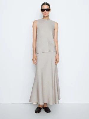 Rozszerzana Spódnica Z Lnem - Studio - Popielaty - Massimo Dutti - Female