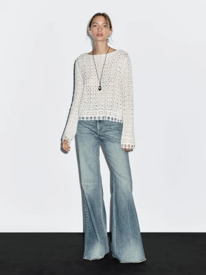 Rozszerzane, Bawełniane Jeansy Z Wysokim Stanem - Jasnoniebieski - - Massimo Dutti - Kobieta