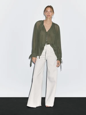 Rozszerzane Jeansy Z Wysokim Stanem - Biały Złamany - - Massimo Dutti - Female