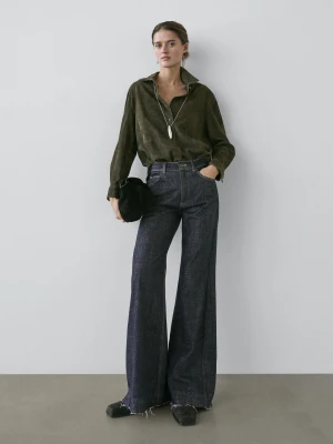 Rozszerzane Jeansy Z Wysokim Stanem - Ciemnoniebieski - - Massimo Dutti - Kobieta