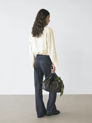 Rozszerzane Jeansy Z Wysokim Stanem Z Kieszeniami - Ciemnoniebieski - - Massimo Dutti - Kobieta