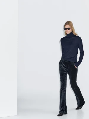 Rozszerzane Spodnie Skinny Z Aksamitu - Niebieski Atramentowy - - Massimo Dutti - Female