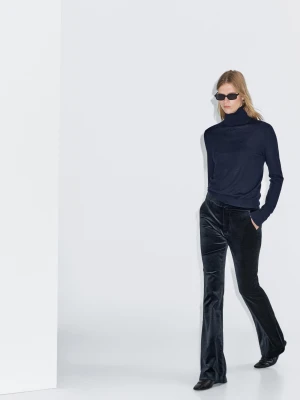 Rozszerzane Spodnie Skinny Z Aksamitu - Niebieski Atramentowy - - Massimo Dutti - Kobieta