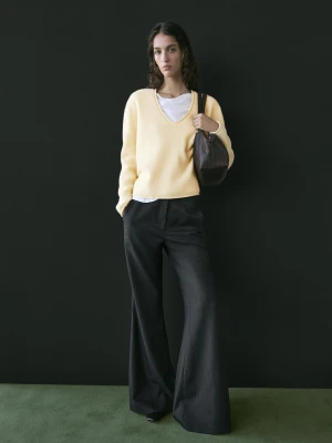 Rozszerzane Spodnie W Prążki - Brudnoszary - - Massimo Dutti - Kobieta