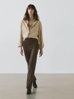 Rozszerzane Spodnie Z Kieszonkami - Brązowy - - Massimo Dutti - Kobieta