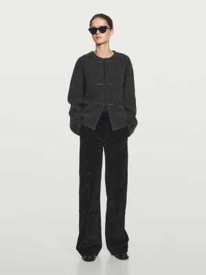 Rozszerzane Welurowe Jeansy Z Wysokim Stanem - Czarny - - Massimo Dutti - Female