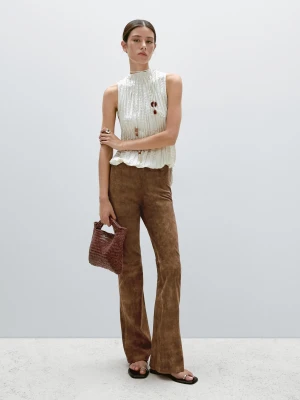 Rozszerzane Zamszowe Spodnie Skórzane - Brązowy - - Massimo Dutti - Kobieta