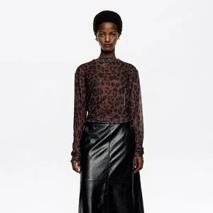 Ruched tulle T-shirt Leopard Big dark brown BIMBA Y LOLA