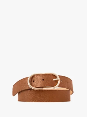 Rudy pasek damski ze złotą klamrą Ryłko