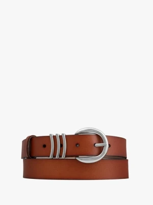 Rudy pasek ze skóry licowej Ryłko