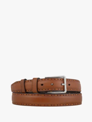 Rudy pasek ze skóry licowej Ryłko