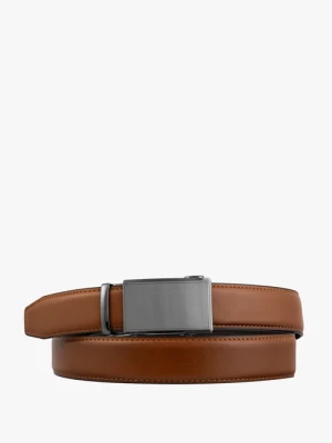 Rudy pasek ze skóry licowej Ryłko