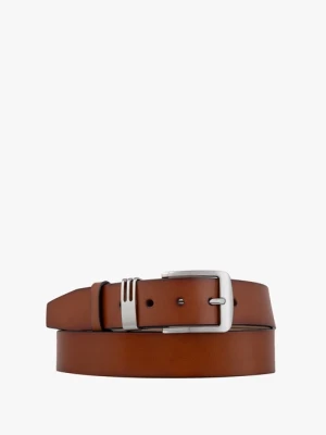 Rudy pasek ze skóry licowej Ryłko