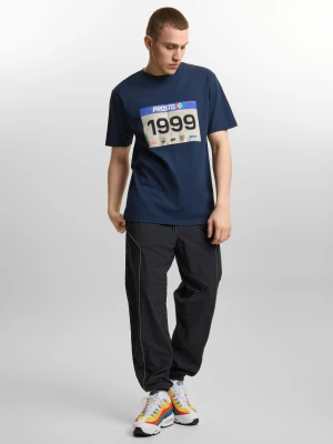 Runner t-shirt regular męski bawełniany granatowy Klasyk