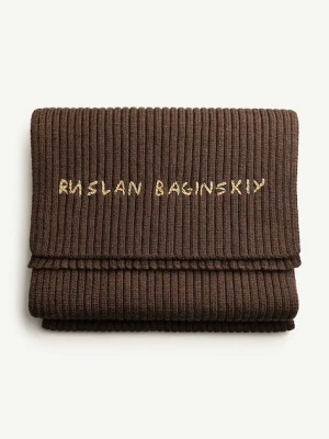 Ruslan Baginskiy szalik wełniany damski kolor brązowy z aplikacją SKR09/036-MW-FL-CD24