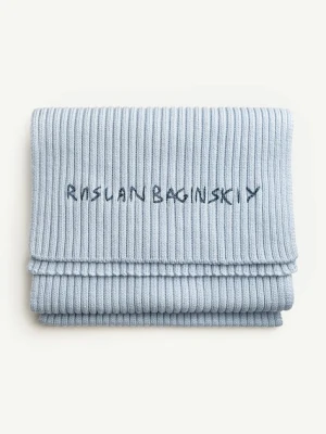 Ruslan Baginskiy szalik wełniany damski kolor niebieski z aplikacją SKR075/077-MW-FL-CD24