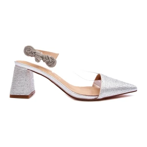 S. BARSKI Eleganckie damskie czółenka w szpic MR91292-1 srebrne z cyrkoniami srebrny