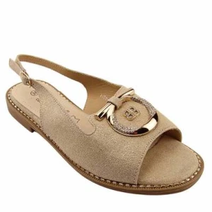 S.Barski KV51-043 sandały damskie skórzane z ozdobą comfort złote