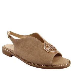 S.Barski KV51-047 sandały damskie skórzane z ozdobą comfort beżowe