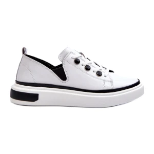 S.Barski Lakierowane Sneakersy Damskie Skórzane D&amp;A LR535 Białe