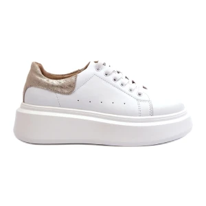 S.Barski Skórzane sneakersy damskie na platformie D&amp;A LR568 Białe
