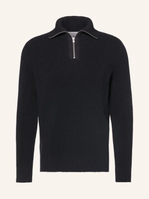 S. N. S. Herning Sweter Typu Troyer Fender blau GRANATOWY