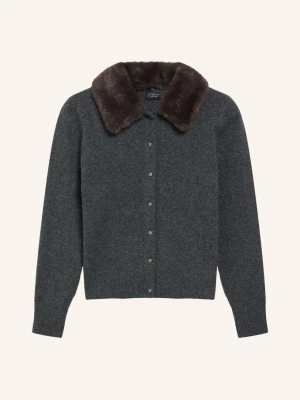 S.Oliver Black Label Kardigan Z Sztucznym Futrem grau