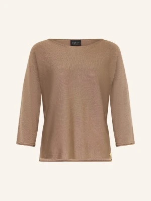 S.Oliver Black Label Sweter Z Błyszczącą Przędzą I Rękawami 3/4 braun