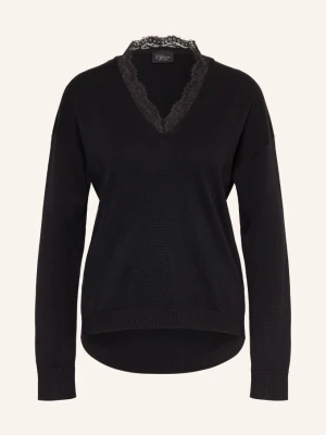 S.Oliver Black Label Sweter Z Koronką schwarz