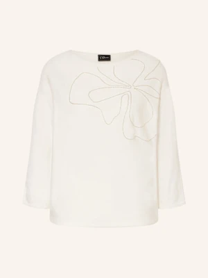 S.Oliver Black Label Sweter Z Rękawami 3/4 Z Obszyciem Ozdobnymi Kamykami weiss