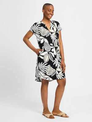 s.Oliver Sukienka damska z zawartością lnu Kobiety len żółty|biały|czarny wzorzysty,