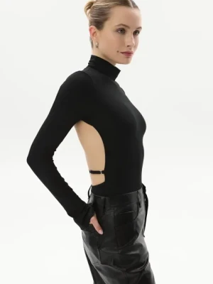 Saint Body body HALF NECK BACKLESS BODYSUIT damska kolor czarny gładka SB.605