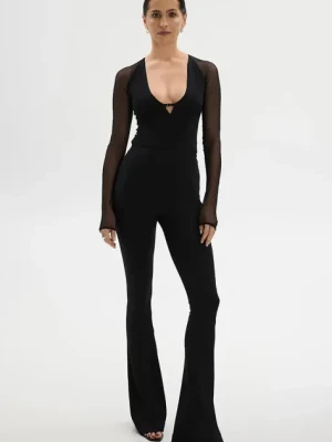Saint Body spodnie HIGH RISE FLARED PANTS damskie kolor czarny dzwony high waist SB.602