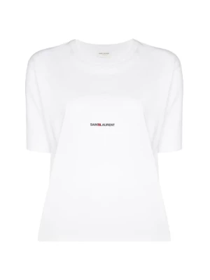 Saint Laurent, Biała Koszulka z Logo Box Fit White, female,