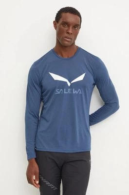 Salewa longsleeve sportowy Solidlogo kolor niebieski z nadrukiem