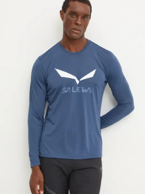 Salewa longsleeve sportowy Solidlogo kolor niebieski z nadrukiem