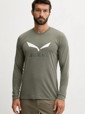 Salewa longsleeve sportowy Solidlogo kolor zielony z nadrukiem
