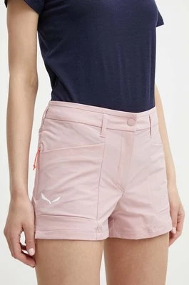 Salewa szorty outdoorowe Puez damskie kolor różowy gładkie medium waist 00-0000028315