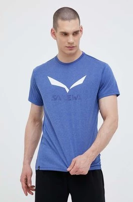 Salewa t-shirt sportowy Solidlogo Dry kolor niebieski z nadrukiem 00-0000027018