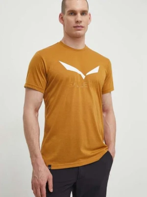 Salewa t-shirt sportowy Solidlogo Dry kolor brązowy z nadrukiem 00-0000027018