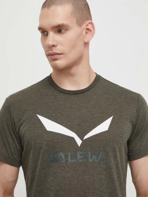 Salewa t-shirt sportowy Solidlogo Dry kolor zielony z nadrukiem 00-0000027018