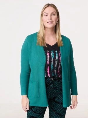 Zdjęcie produktu SAMOON Damski Długi rozpinany sweter basic 78cm długie Bez kołnierza, Zielony Jednokolorowy Gerry Weber