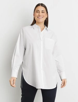 SAMOON Damski Klasyczna długa bluzka wykonana z elastycznej bawełny 86cm długie kołnierzyk koszulowy Biały Jednokolorowy
