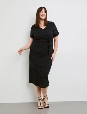 SAMOON Damski Koronkowa sukienka z wiązaniem krótkie w serek Czarny Jednokolorowy