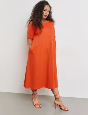 SAMOON Damski Koszulowa sukienka z dżerseju interlock krótkie Okrągły Pomarańczowy Jednokolorowy