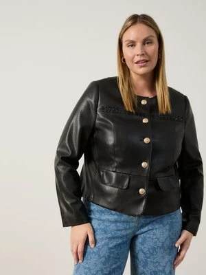 Zdjęcie produktu SAMOON Damski Kurtka marynarkowa z syntetycznej skóry 56cm długie Bez kołnierza, Czarny Jednokolorowy Gerry Weber