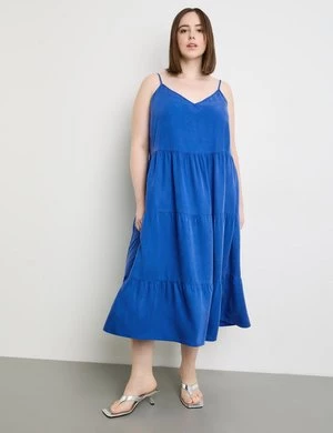 SAMOON Damski Letnia sukienka z lyocellu TENCEL™ Bez rękawów w serek Niebieski Jednokolorowy